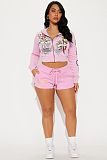 Comfortable Painting Zipper Hoodied Two-piece Women's Clothing Set RS-9888