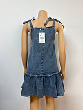 Washable Denim Skate Dress With Strappy For Women RS-6397
