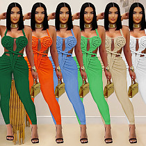 Women's sexy halter-neck backless solid color jumpsuit BY 7489
