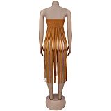 Sexy strapless off shoulder solid color long tassel tops BY-7436