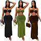 Sexy strapless off shoulder crop bra with wrinkle mesh long skirt women sets BY-7456