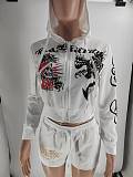 Comfortable Painting Zipper Hoodied Two-piece Women's Clothing Set RS-9888