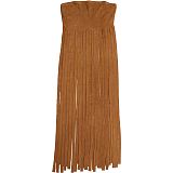 Sexy strapless off shoulder solid color long tassel tops BY-7436