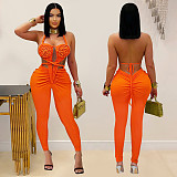 Women's sexy halter-neck backless solid color jumpsuit BY 7489