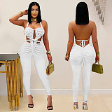 Women's sexy halter-neck backless solid color jumpsuit BY 7489