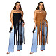 Sexy strapless off shoulder solid color long tassel tops BY-7436