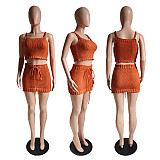 Strap Vest Cardigan High-waisted Lace-up Sweater Short Skirt Three-piece Set RS-6695