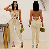 Women's sexy halter-neck backless solid color jumpsuit BY 7489