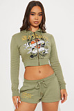 Comfortable Painting Zipper Hoodied Two-piece Women's Clothing Set RS-9888