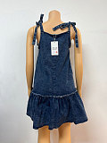 Washable Denim Skate Dress With Strappy For Women RS-6397