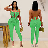 Women's sexy halter-neck backless solid color jumpsuit BY 7489