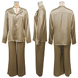 Elegant ladies woven long-sleeved shirt and pants solid color sets YF-20040