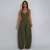 Women pockets sleeveless backless casual long jumpsuit YF-10884