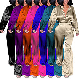 Elegant ladies woven long-sleeved shirt and pants solid color sets YF-20040