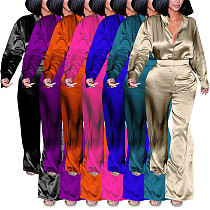 Elegant ladies woven long-sleeved shirt and pants solid color sets YF-20040