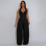 Women pockets sleeveless backless casual long jumpsuit YF-10884