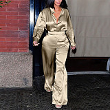 Elegant ladies woven long-sleeved shirt and pants solid color sets YF-20040