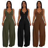 Women pockets sleeveless backless casual long jumpsuit YF-10884