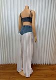 V-neck Halter Vest Pleated Denim Chiffon Trousers Set RS-9846