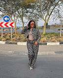Casual women checkered printed denim suit TR-1339