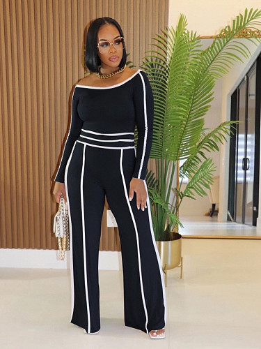 Casual women long sleeves high-waiste wide-leg two pieces suits NY-9191