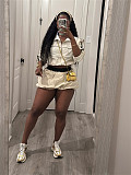 Crop Top Zipper Short-sleeved Blouse Skirt Suit For Women RS-K25L52