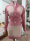Hoodie Autumn  Winter Wrap Hips Mini Skirt 2 Pieces Sets RS-5035