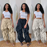 Women solid color workwear patchwork lace bloomers cuffed pants NY-3685