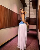V-neck Halter Vest Pleated Denim Chiffon Trousers Set RS-9846