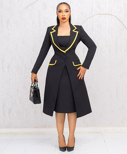 Elegant lady lapel collar long blazer and vest long dresses sets  NY-3718
