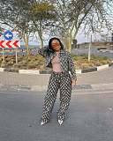 Casual women checkered printed denim suit TR-1339