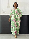 Fashion print women lantern sleeves split hem long dresses NY-11150