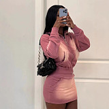 Hoodie Autumn  Winter Wrap Hips Mini Skirt 2 Pieces Sets RS-5035