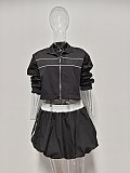 Crop Top Zipper Short-sleeved Blouse Skirt Suit For Women RS-K25L52