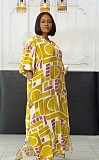 Fashion print women lantern sleeves split hem long dresses NY-11150