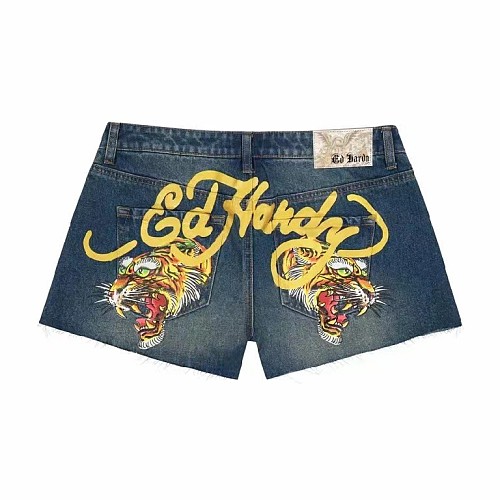 Tiger-patterned Denim Stretch Slim Straight Casual Shorts RS-20250730