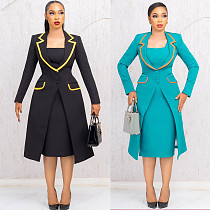 Elegant lady lapel collar long blazer and vest long dresses sets  NY-3718