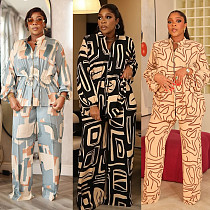 Elegant lady print long sleeve stand collar long pants two pieces sets NY-3716