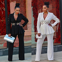 Elegant lady blazer and long pants women solid color two pieces suits NY-3712