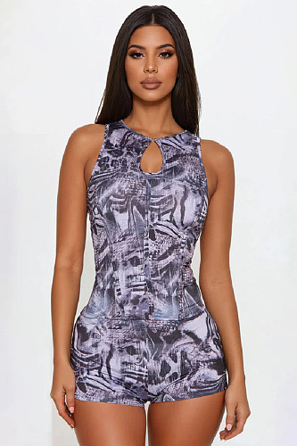 Fashion print women sleeveless shorts 2 pieces suits BG-5082