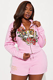 Pink women printed long sleeves shorts two pieces suits MJL-XX707