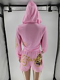 Pink women printed long sleeves shorts two pieces suits MJL-XX707