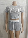 New Contrast Color Digital Print Navel-Baring Short-Sleeved Top And Shorts Two-Piece Set BG-65220
