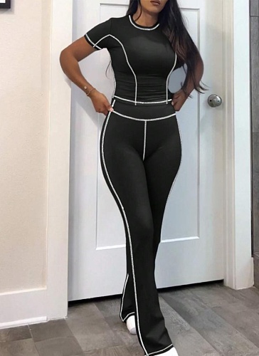 New Tight Sports Short-Sleeved Top And Long Pants Yoga Two-Piece Suit BG-5062