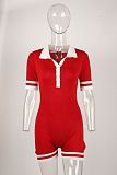 Casual Solid Sexy Jumpsuit Button Closure V-neck Short Sleeves Bodysuit RS-K25L597