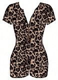 Leopard Print Short Sleeve V Neck Fashion Tight Hip Lifting Jumpsuit Women BG-5065