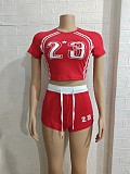 New Contrast Color Digital Print Navel-Baring Short-Sleeved Top And Shorts Two-Piece Set BG-65220