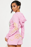 Pink women printed long sleeves shorts two pieces suits MJL-XX707