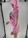 Pink women printed long sleeves shorts two pieces suits MJL-XX707