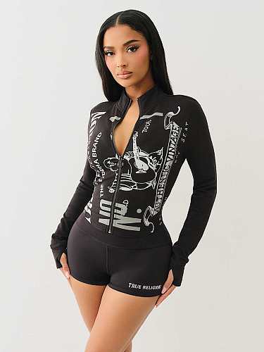Slim Long Sleeve Zipper Hoodie Two Pieces Shorts Set RS-XH2200